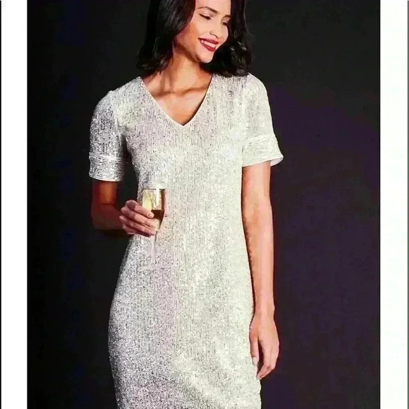 CeCe Sequin Dress Champagne Cocktail Bridal Bachelorette - Picture 4 of 7